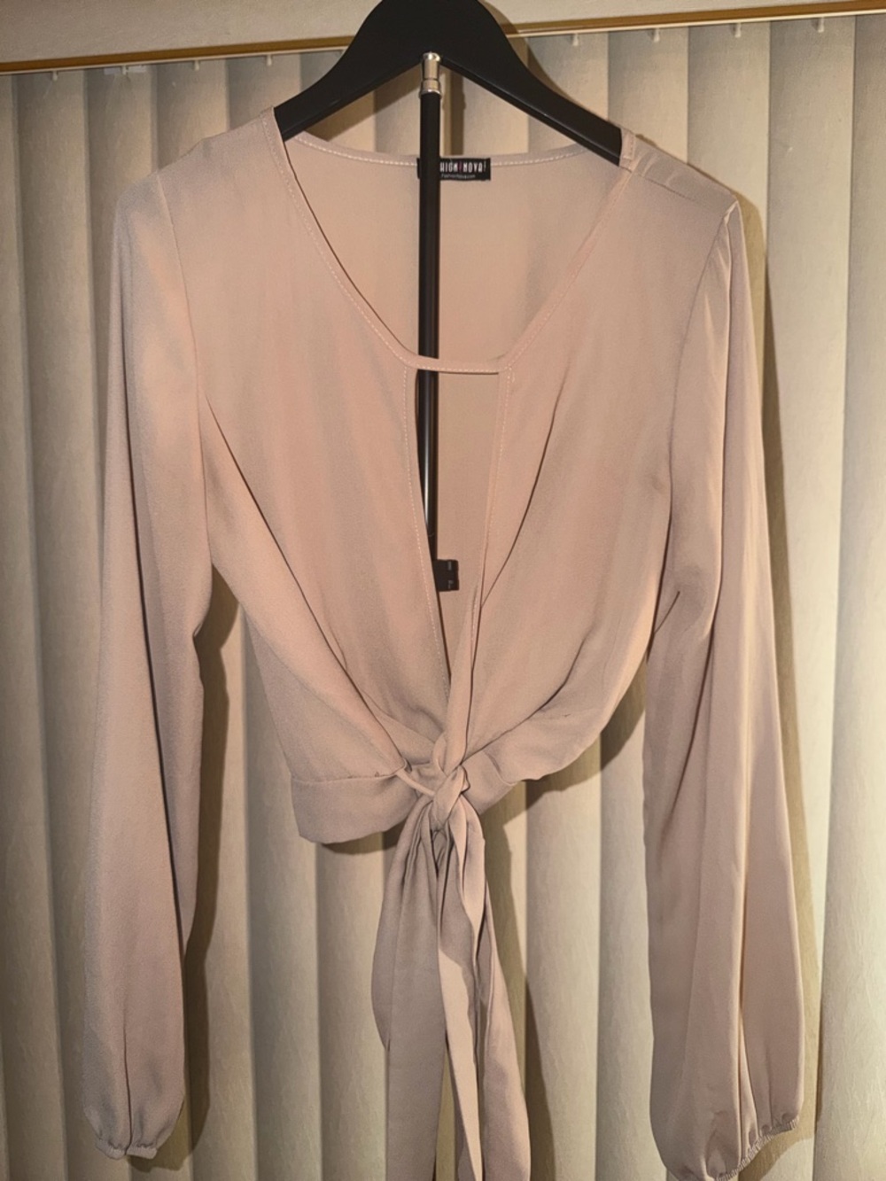 Fashion Nova Blush Tie-Front Long-Sleeve Crop Top